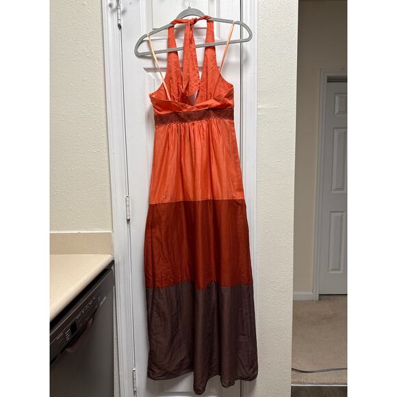 Y2K BCBG Paris Bohemian Cotton Tiered Halter Maxi Dress Color Blocked Size 2 - Picture 4 of 8
